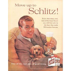 1960 Schlitz Beer Vintage Print Ad Houndstooth Jacket Cocker Spaniel Puppy Art